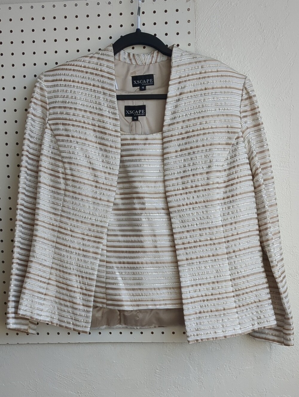 Xscape Cream and Tan Striped Open-Front Blazer